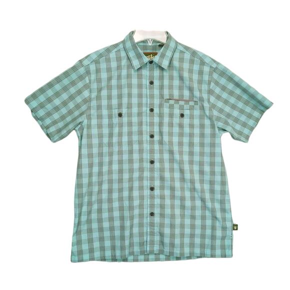Howler Bros Men's S Aqua-Gray Plaid Button Up Shirt, Short Sleeves, Pockets - Picture 1 of 6